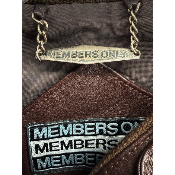 Members Only Men's Chocolate Brown Leather Bomber Jacket 42 - Picture 9 of 16